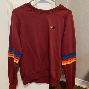 maroon five stripe aviator nation crewneck, worn
